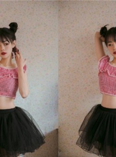 哪吒头美少女露脐装超短裙套图