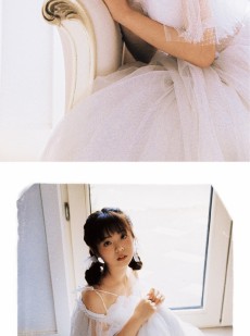 韩式麻花辫美女露肩公主裙写真