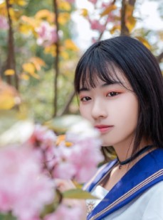 制服美女校花樱花树下唯美写真